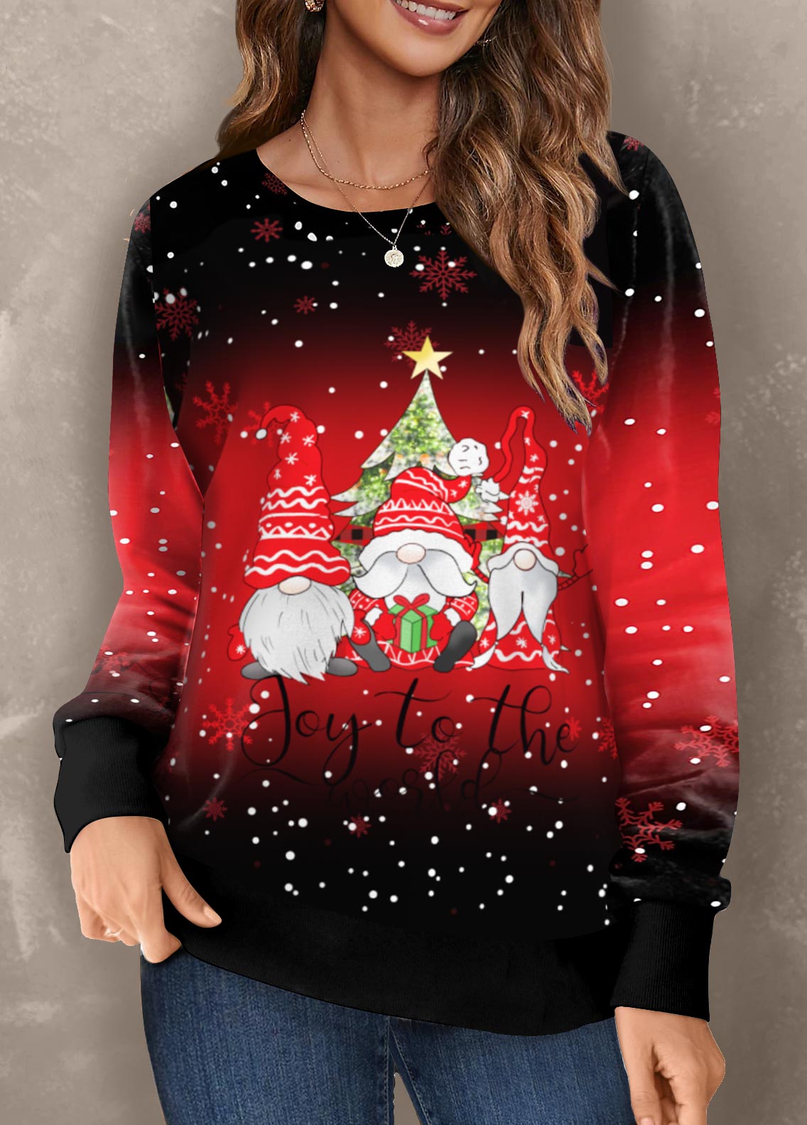 Christmas Santa Claus Print Red Long Sleeve Sweatshirt | modlily.com ...