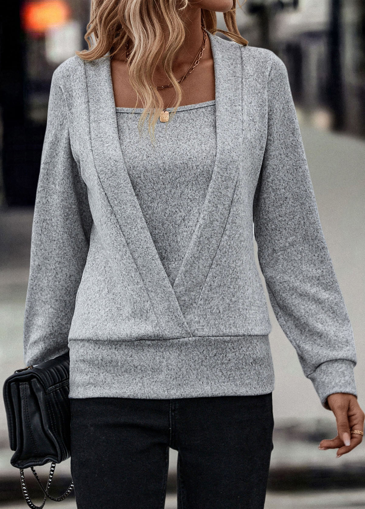 Grey Fake 2in1 Long Sleeve Sweatshirt