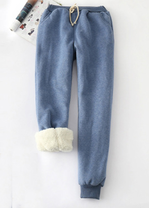 Dusty Blue Plush Jogger Drawastring High Waisted Pants