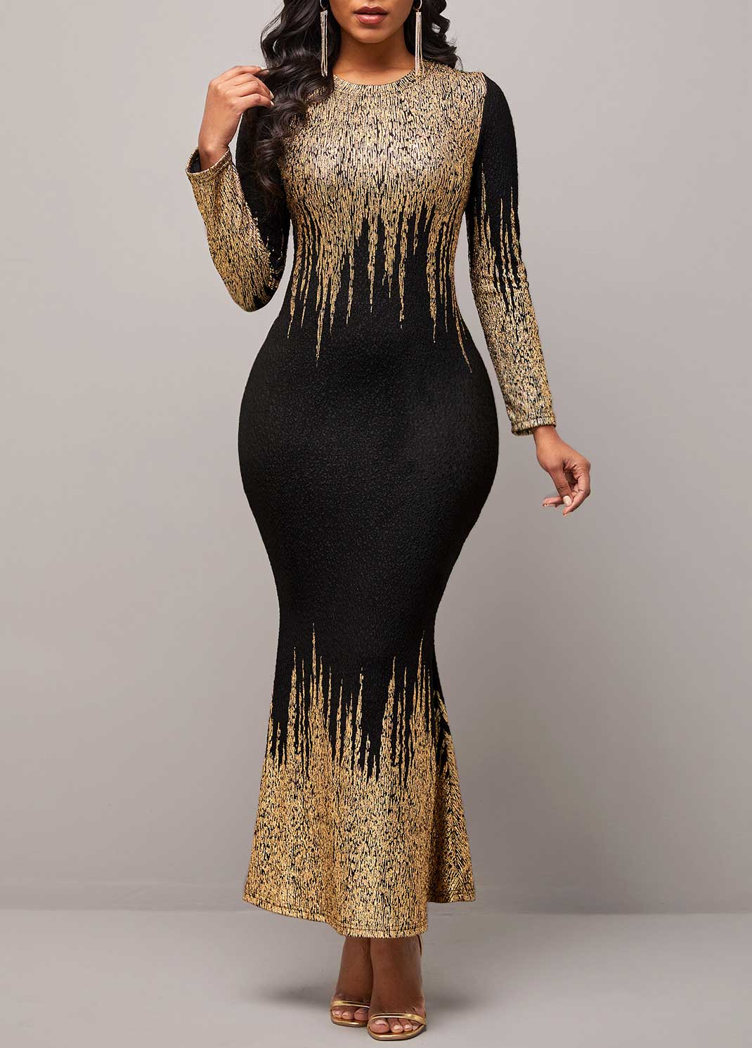 Golden Ombre Long Sleeve Mermaid Dress