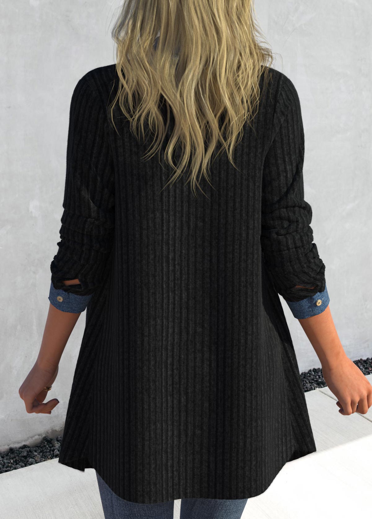 Black Patchwork Long Sleeve Shirt Collar Coat USD 39.98