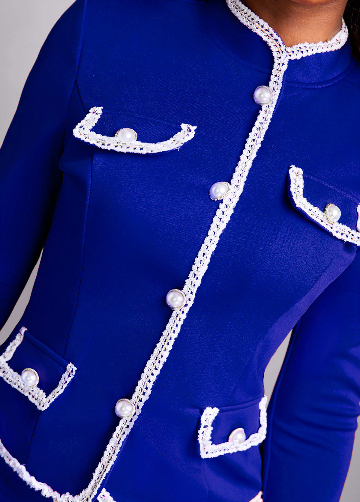 Royal Blue Lace Contrast Binding Two Piece Suit