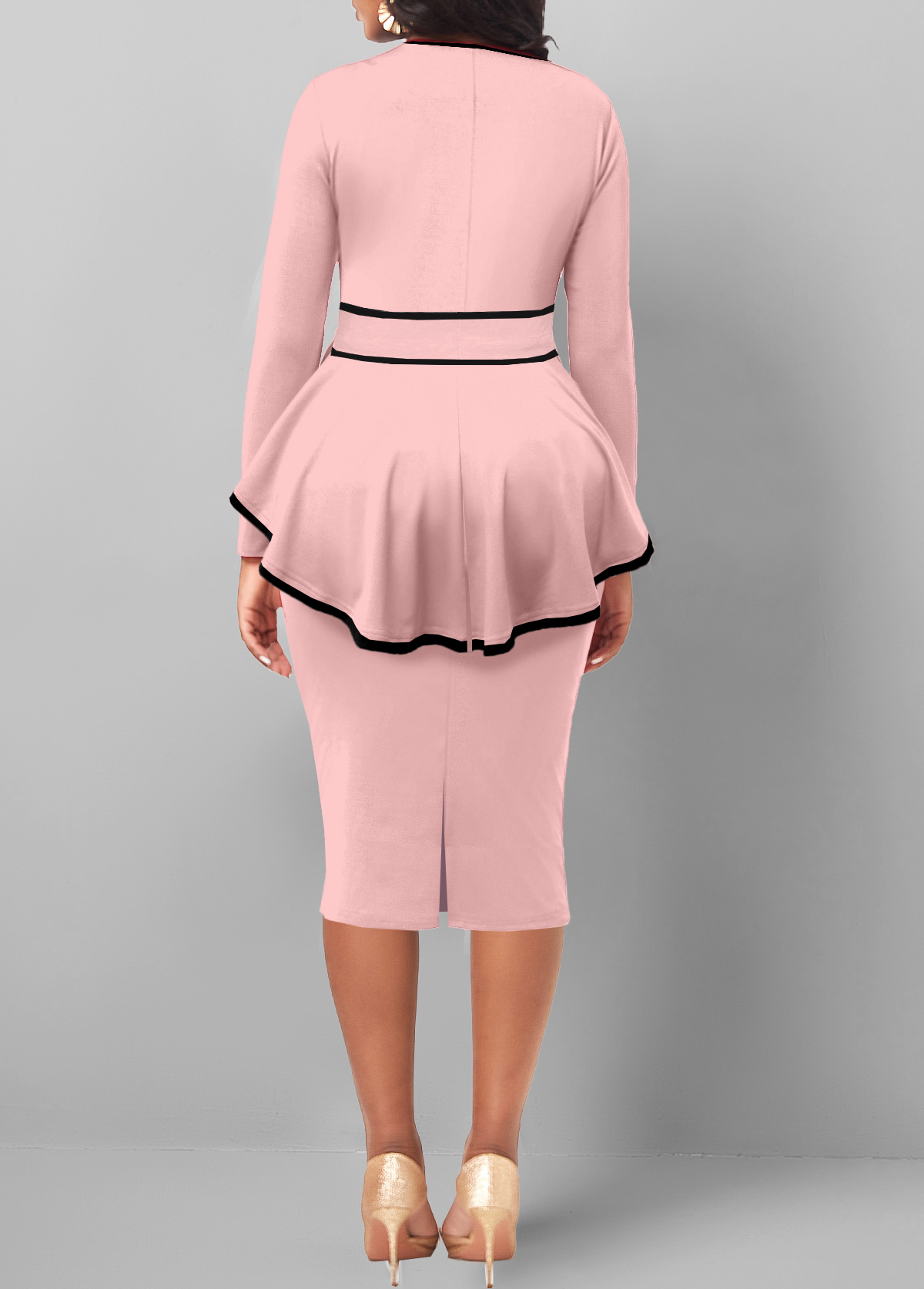 Light Pink Contrast Binding Belted Dress