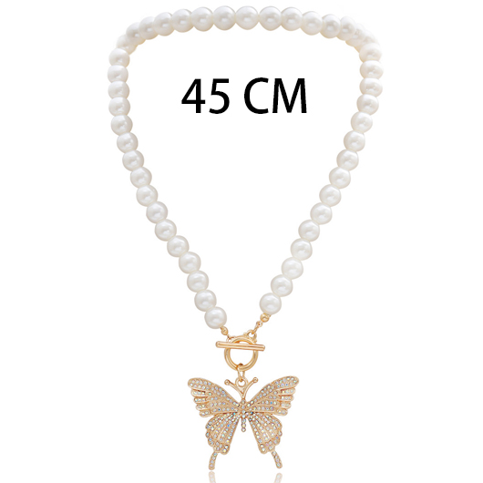 Gold Butterfly Detail Pearl Design Necklace