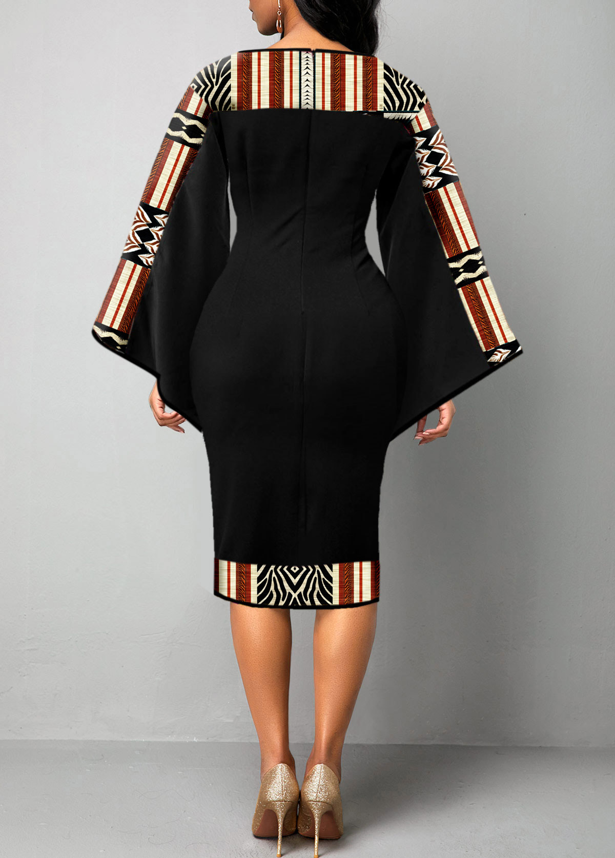 Black Patchwork African Tribal Print Bodycon Dress