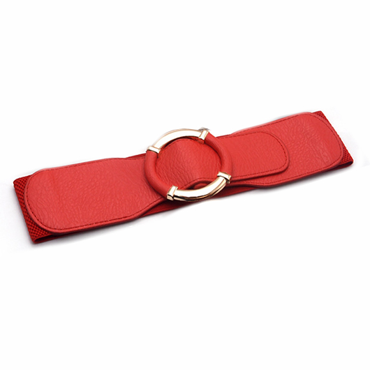 Red Faux Leather Circular Ring Belt