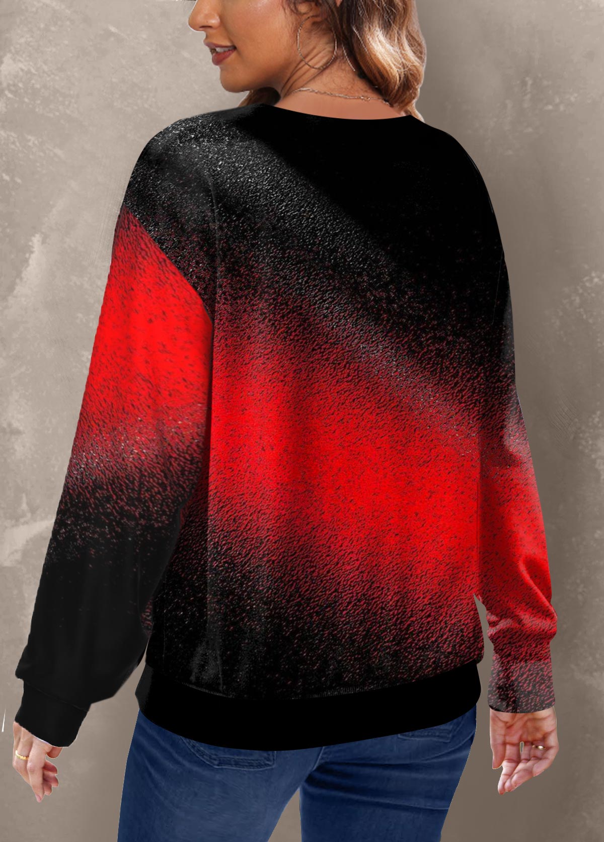 Red Ombre Long Sleeve Round Neck Sweatshirt