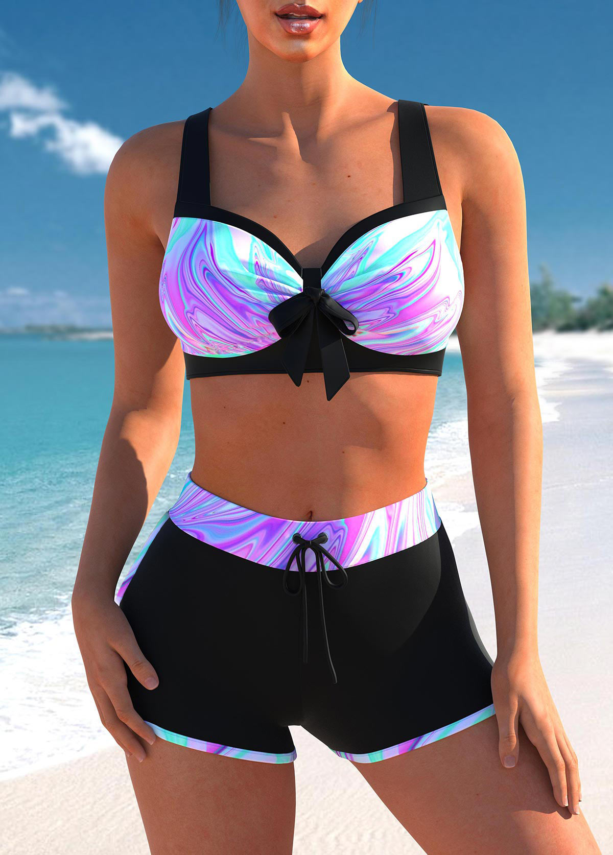 Bowknot Ombre Multi Color Bikini Set