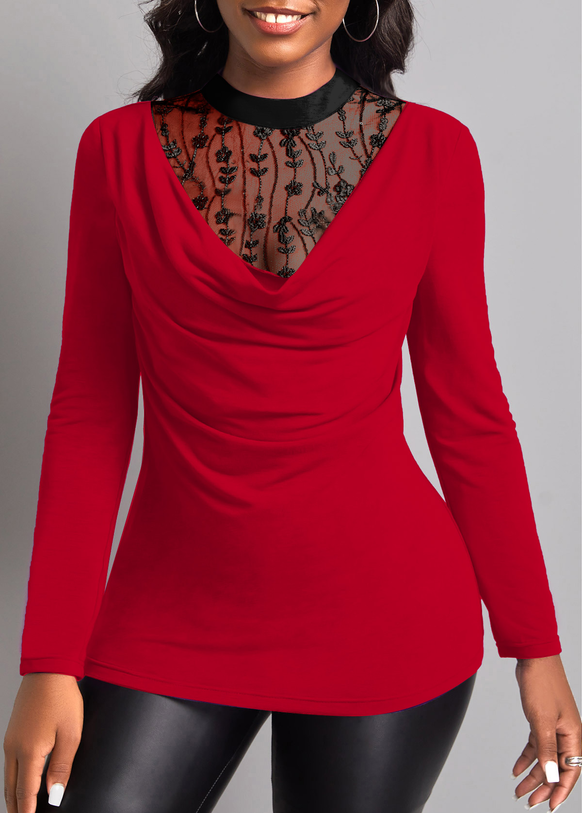 Red Fake 2in1 Lace Stitching T Shirt