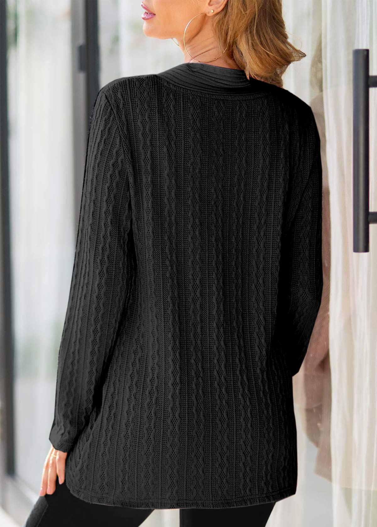 Black Surplice Plaid Long Sleeve V Neck Sweatshirt
