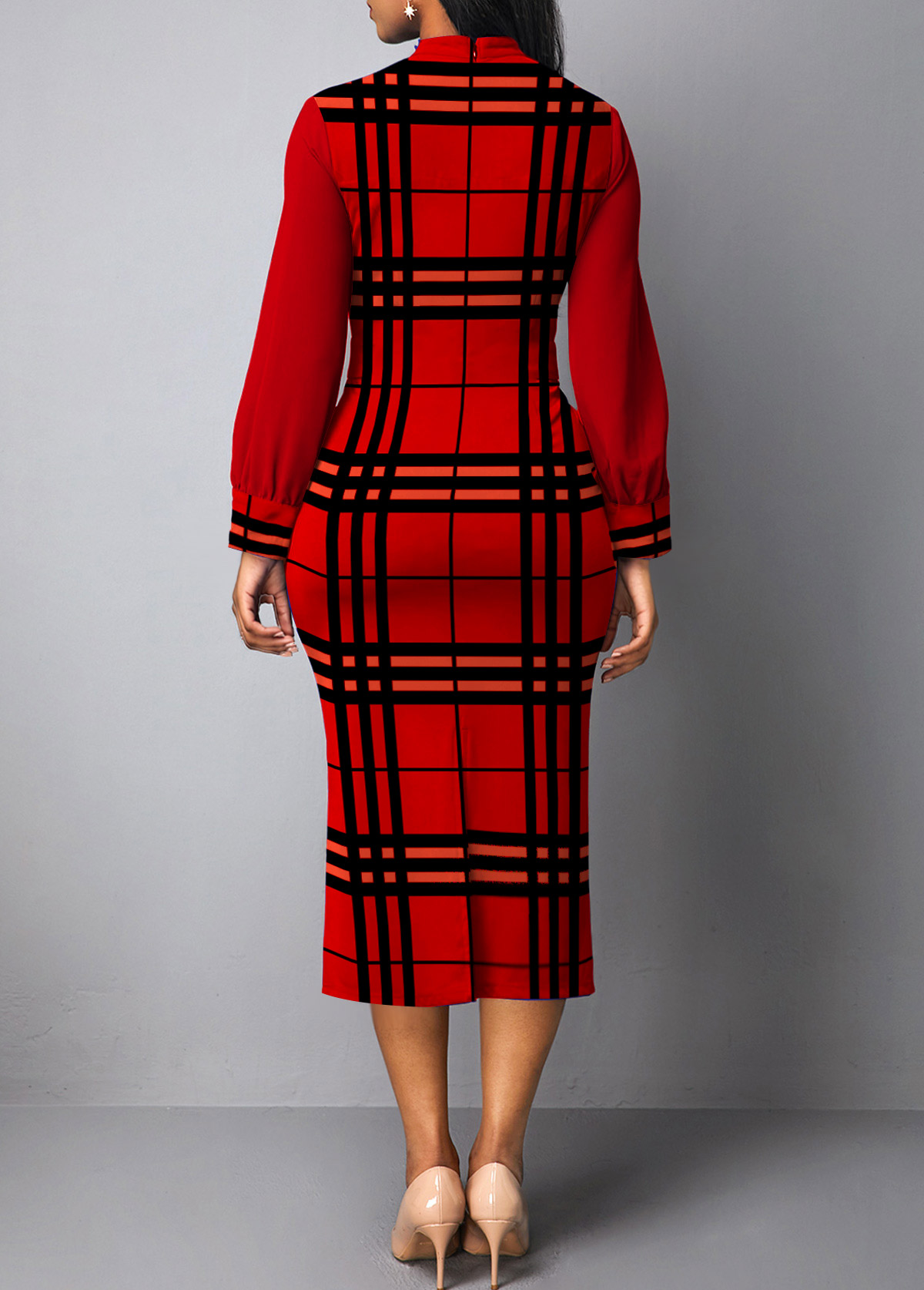 Red Patchwork Plaid Two Piece Suit Dress