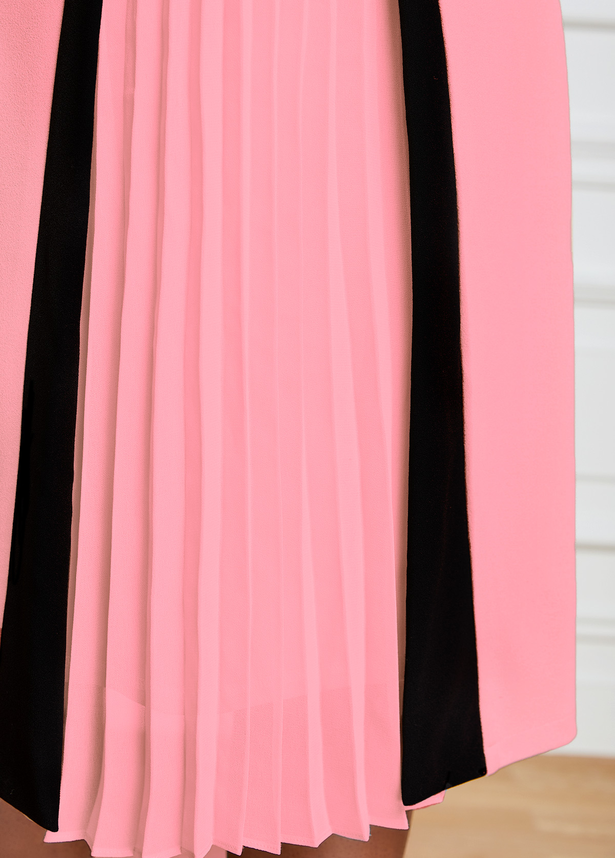 Pink Pleated Hem Square Neck Dress