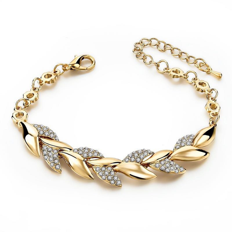 Gold Round Leaf Design Alloy Bracelet