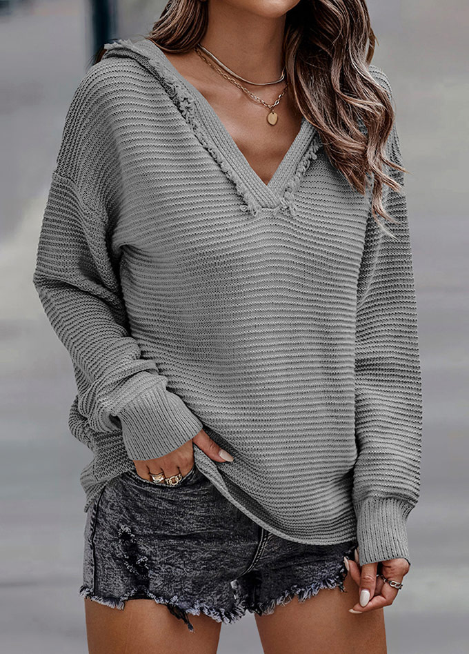Dark Grey Long Sleeve Hooded Sweater