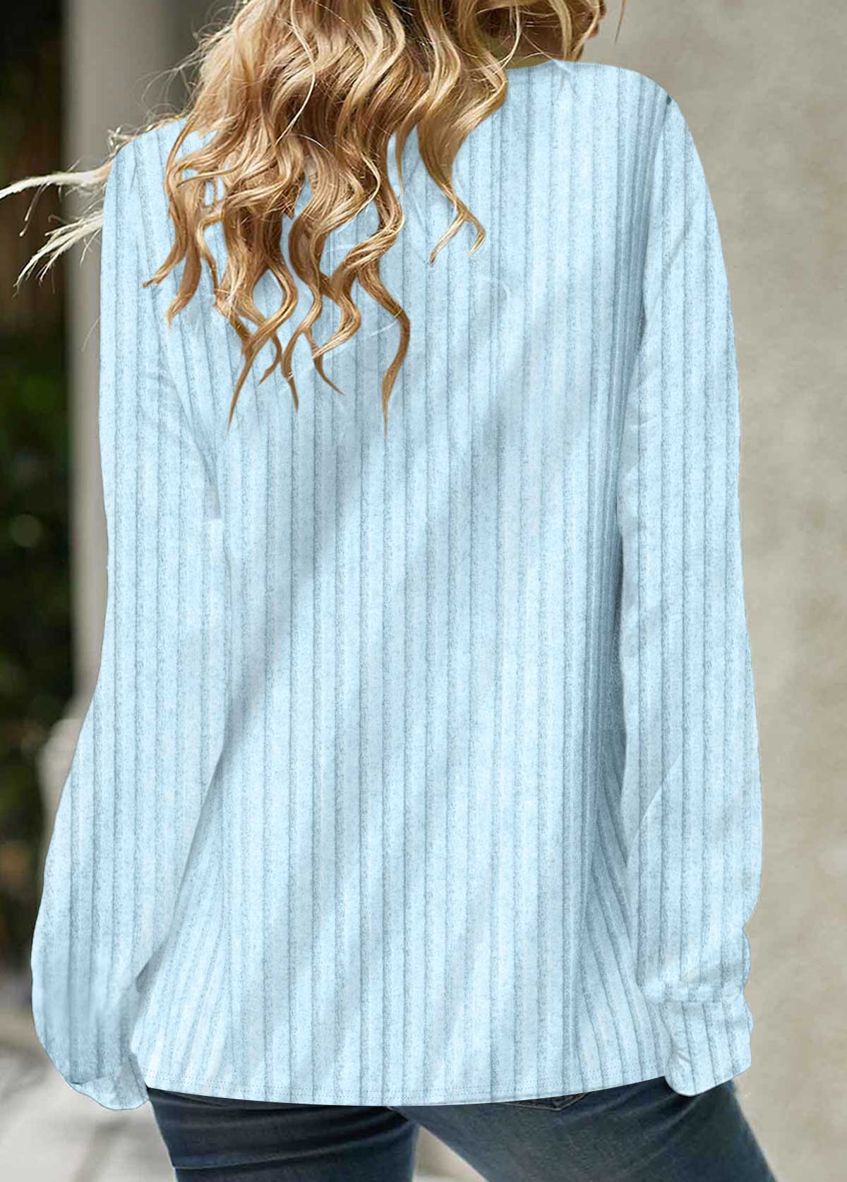 Blue Button Plaid Long Sleeve Cowl Neck Sweatshirt