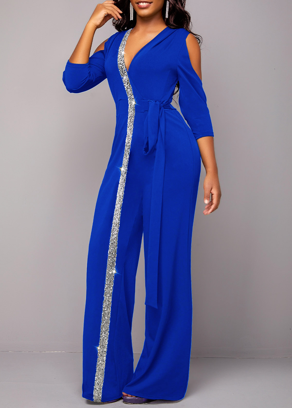 Royal Blue V Neck Sequin Jumpsuit | picture 