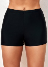 Black Mid Waisted Elastic Detail Swimwear Shorts