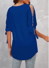 Pearl Design Cold Shoulder Dark Blue T Shirt | thumb picture 