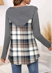 Grey Twisted Tartan Print Long Sleeve Hoodie