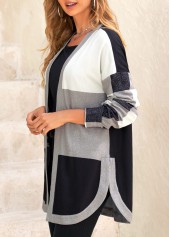 Black Split Plaid Long Sleeve Coat