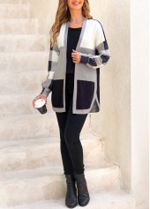 Black Split Plaid Long Sleeve Coat