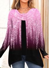 Pink Shinning Print Draped Neck Sweatshirt | thumb picture 