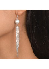 Silvery White Pearl Design Rhinestone Earrings