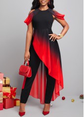 Plus Size Red Asymmetry Ombre Short Sleeve Jumpsuit | thumb picture 