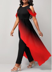 Plus Size Red Asymmetry Ombre Short Sleeve Jumpsuit | thumb picture 