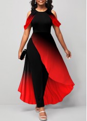 Plus Size Red Asymmetry Ombre Short Sleeve Jumpsuit