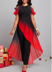 Plus Size Red Asymmetry Ombre Short Sleeve Jumpsuit | thumb picture 