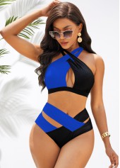 Mid Waisted Blue Cross Strap Bikini Bottom | thumb picture 