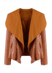 Orange Zipper Long Sleeve Open Front Jacket