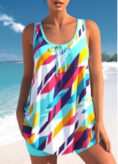 Bowknot Geometric Print Cyan Tankini Top-No Bottom | picture 1