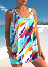 Bowknot Geometric Print Cyan Tankini Top-No Bottom | picture 3
