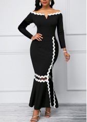 Black Contrast Binding Long Sleeve Dress
