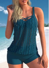 Plus Size Criss Cross Peacock Blue Tankini Top-No Bottom | picture 1