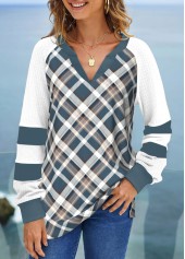 Multi Color Patchwork Plaid Long Sleeve Sweatshirt