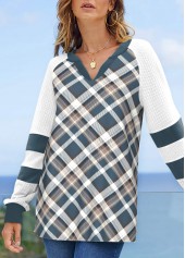 Multi Color Patchwork Plaid Long Sleeve Sweatshirt
