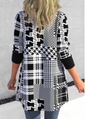 Black Button Geometric Print Long Sleeve Coat