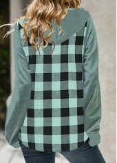 Mint Green Pocket Plaid Long Sleeve Hoodie | thumb picture 