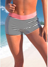 Mid Waisted Striped Pink Swim Shorts