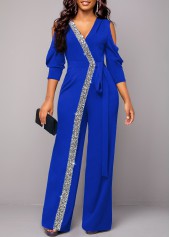 Royal Blue V Neck Sequin Jumpsuit | thumb picture 