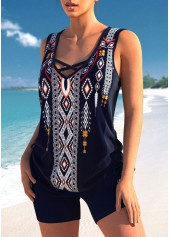 Criss Cross Tribal Print Navy Tankini Top-No Bottom | picture 3