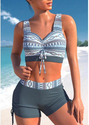 Modlily Plus Size Criss Cross Dusty Blue Bikini Set - 1X