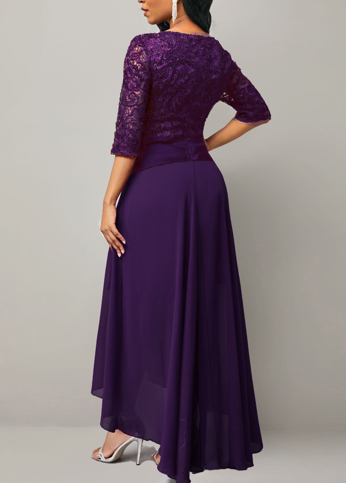 Purple Lace Patchwork Half Sleeve Dress