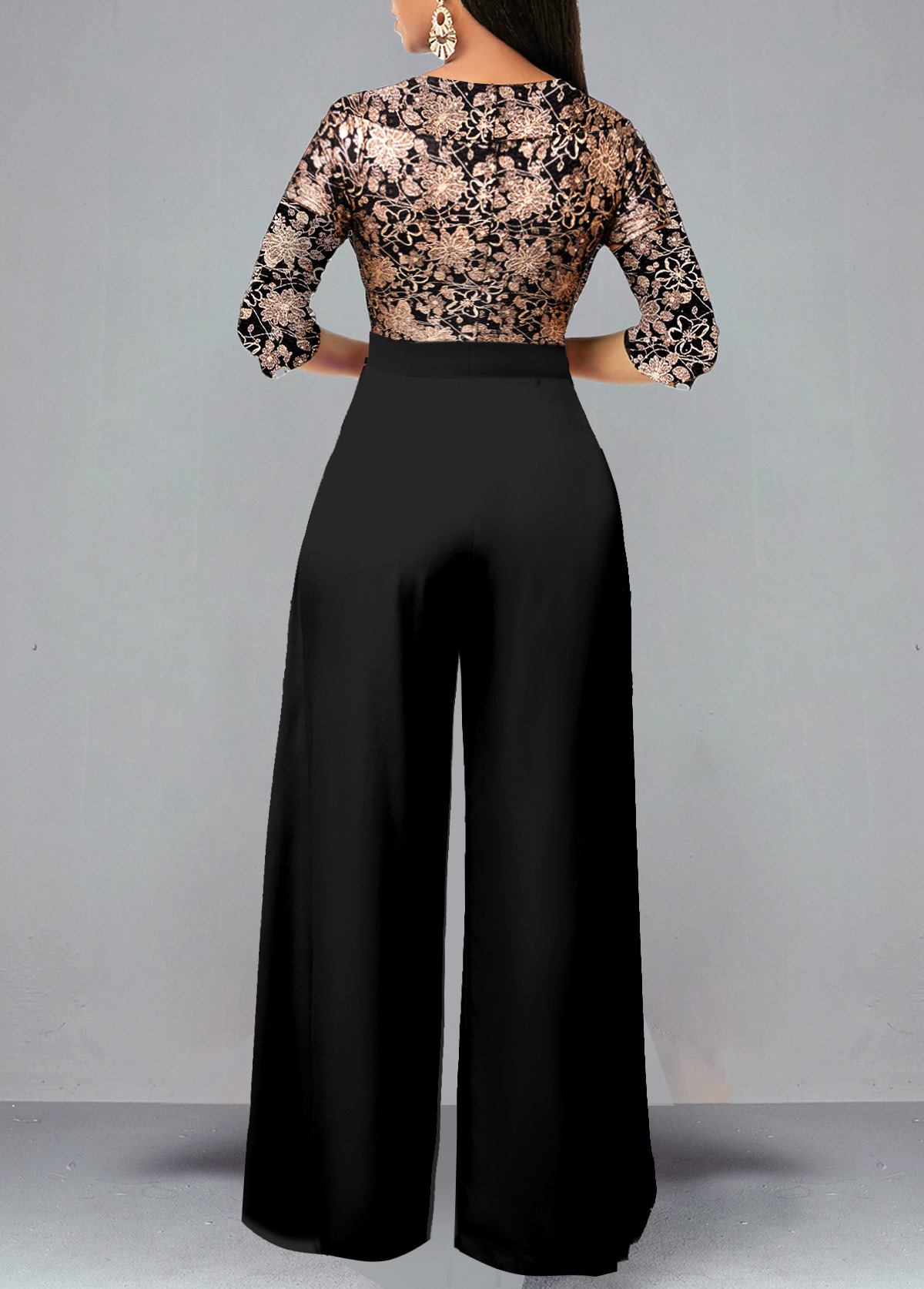 Black Lace Patchwork Floral Print Jumpsuit