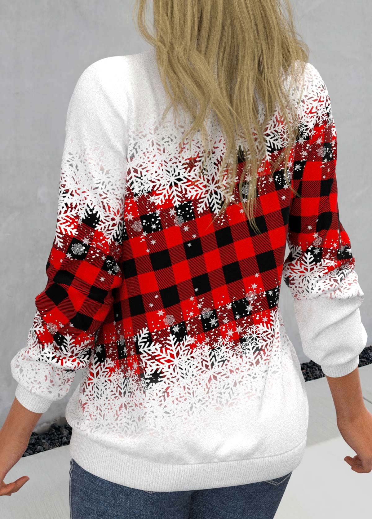 Red Snowflake Print Long Sleeve Round Neck Sweatshirt
