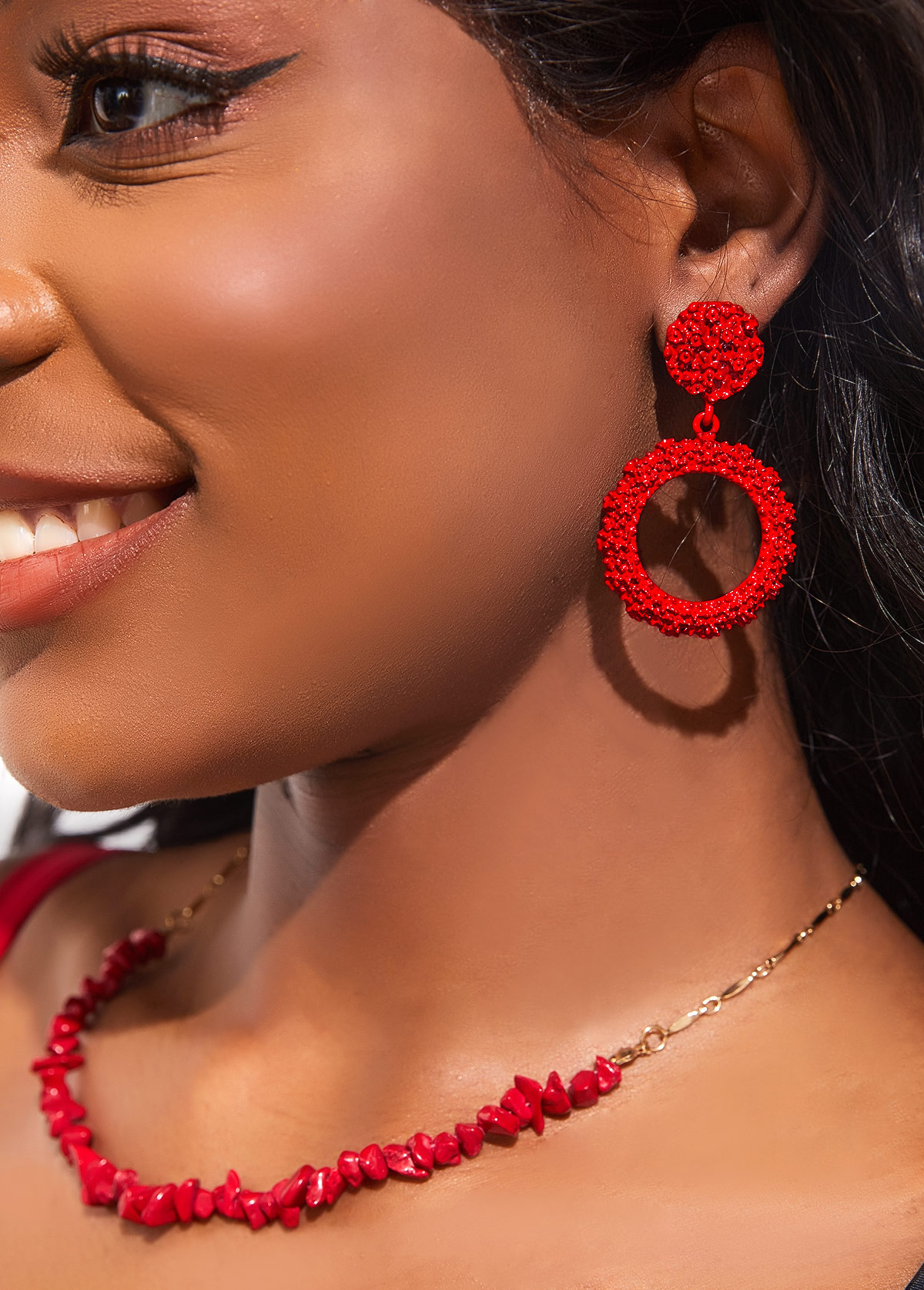 1 Pair Red Round Alloy Earrings