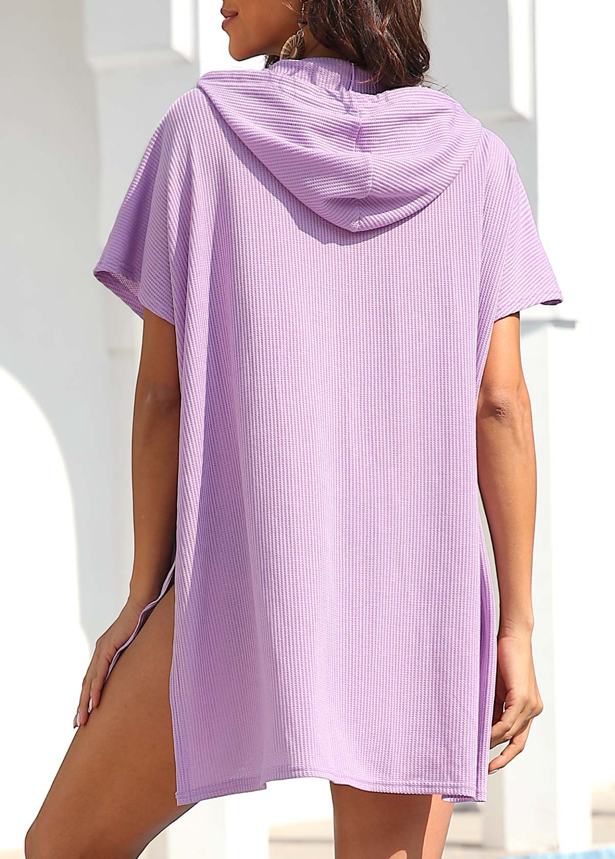 Pocket Light Purple Hooded Collar Cover Up